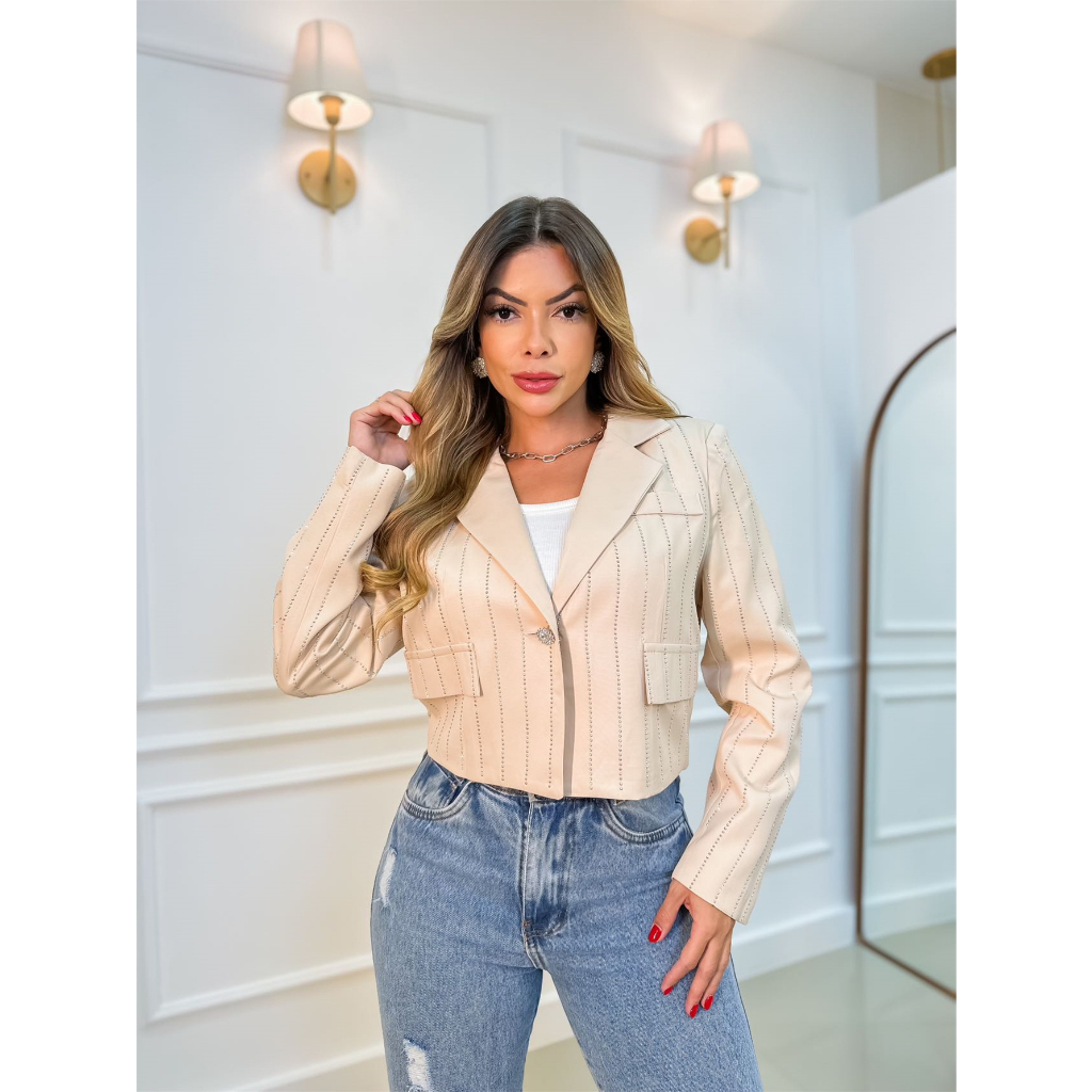 Blazer Feminino Casaco Alfaiataria Social Com Botão Listra 3RD SD912