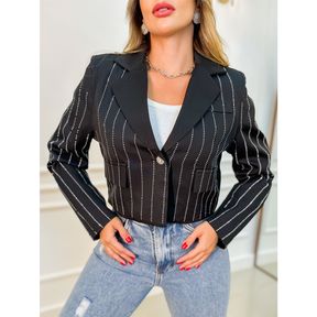 Blazer Feminino Casaco Alfaiataria Social Com Botão Listra 3RD SD912