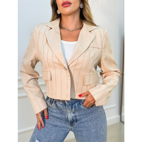 Blazer Feminino Casaco Alfaiataria Social Com Botão Listra 3RD SD912