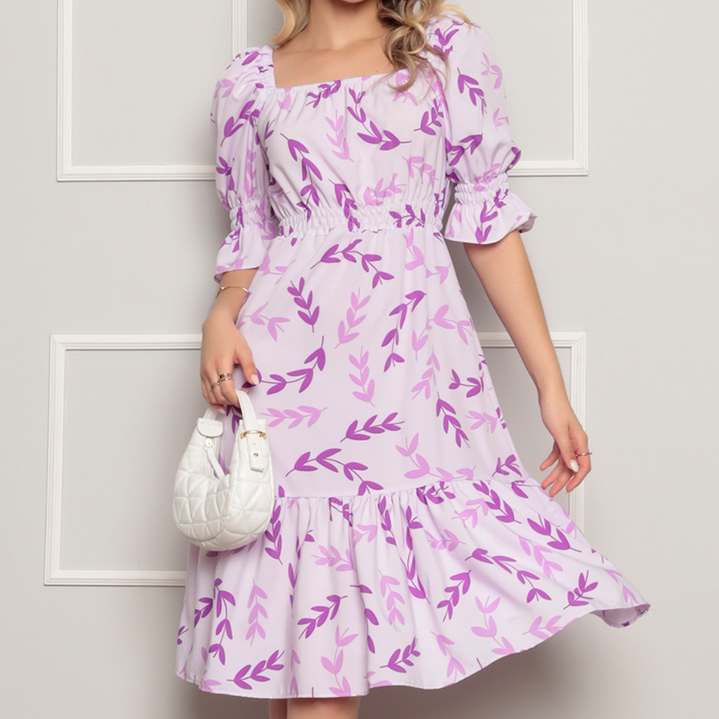 Vestido Feminino midi | crepinho com Elastec l Poá l Ombro à Ombro.