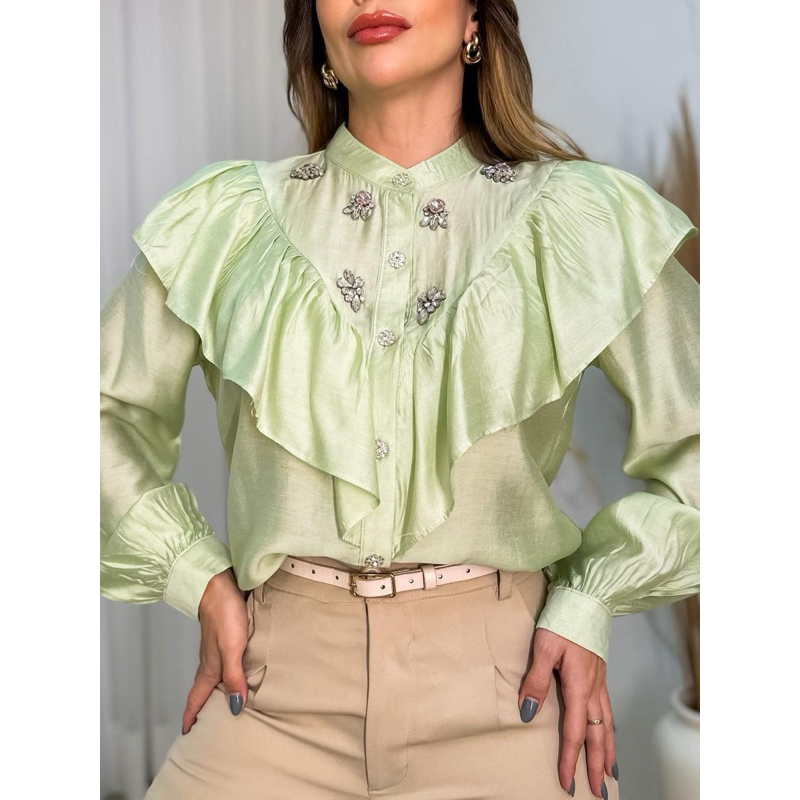 Blusa manga longa feminina na frente com detalhe modas LS135