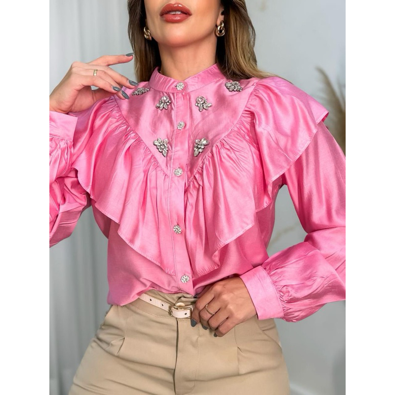 Blusa manga longa feminina na frente com detalhe modas LS135