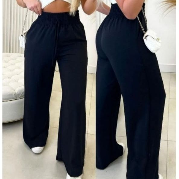 Calça Pantalona Feminina Com Bolso Cintura Alta