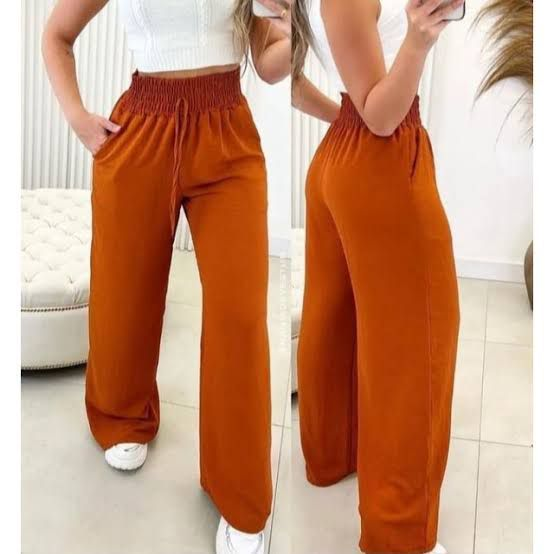 Calça Pantalona Feminina Com Bolso Cintura Alta