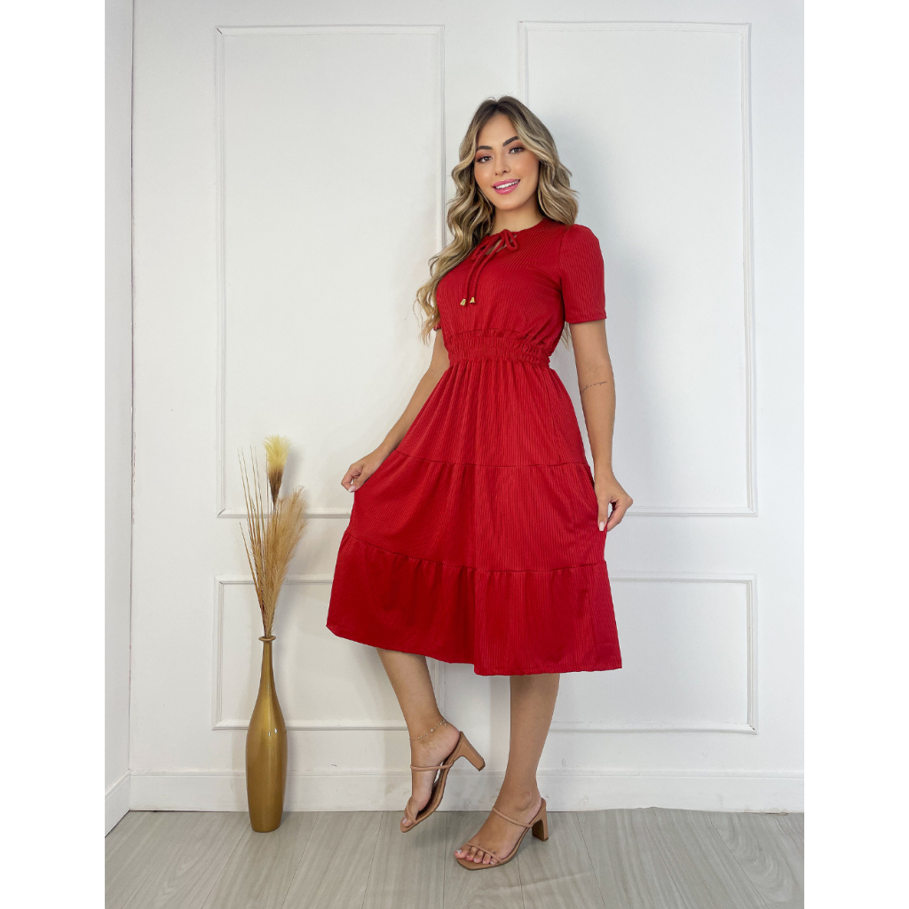 Vestido Midi Moda Evangélica Malha Canelada