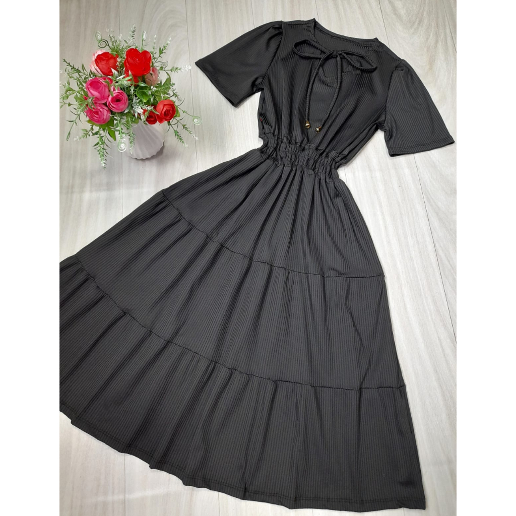 Vestido Midi Moda Evangélica Malha Canelada