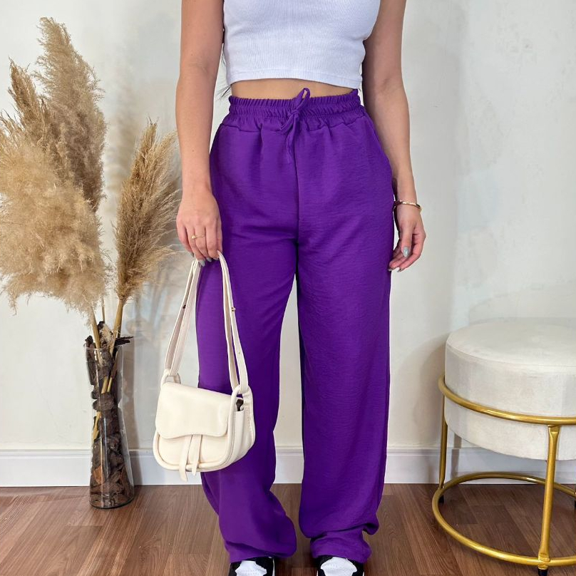 Calça Pantalona Feminina Com Bolso Cintura Alta