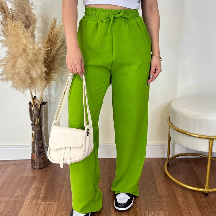 Calça Pantalona Feminina Com Bolso Cintura Alta