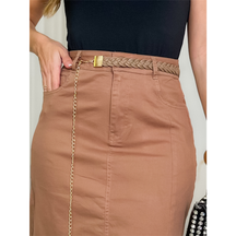 Saia Midi Feminina Brim Sarja Elastano Bolso Com Cinto 3RD SD1186