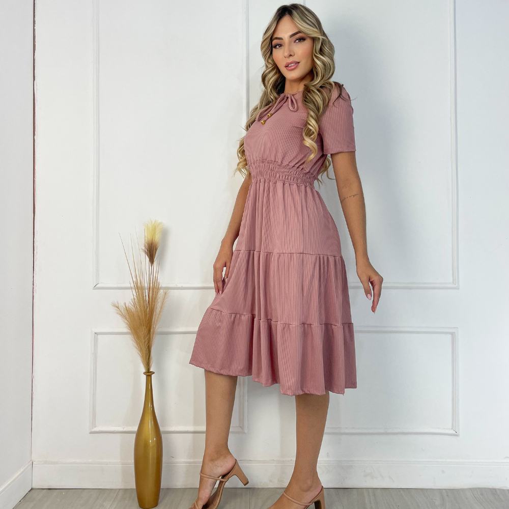 Vestido Midi Moda Evangélica Malha Canelada