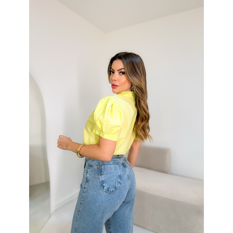 Blusa manga curta feminina gola com detalhe modas W6224