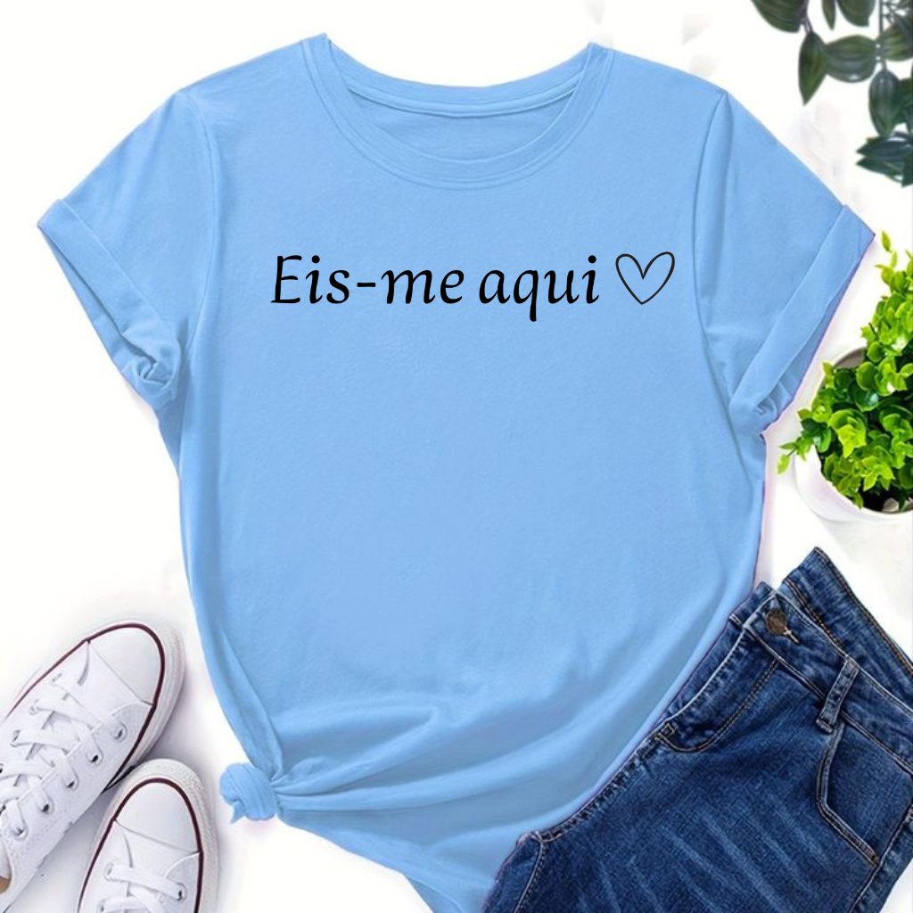 Camiseta camisa blusa t-shirt cristã manga curta evangelica catolica eis-me aqui moda feminina