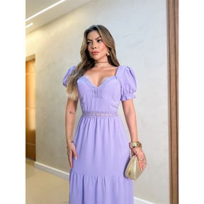 Vestido Longo Feminino Elegante Com Bojo Manga Bufante Evangélico Festa 3RD SD1379