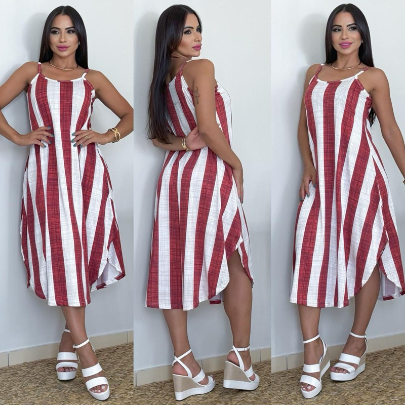 VESTIDO MIDI ALÇA ROMANTIC MODA VERÃO 2026