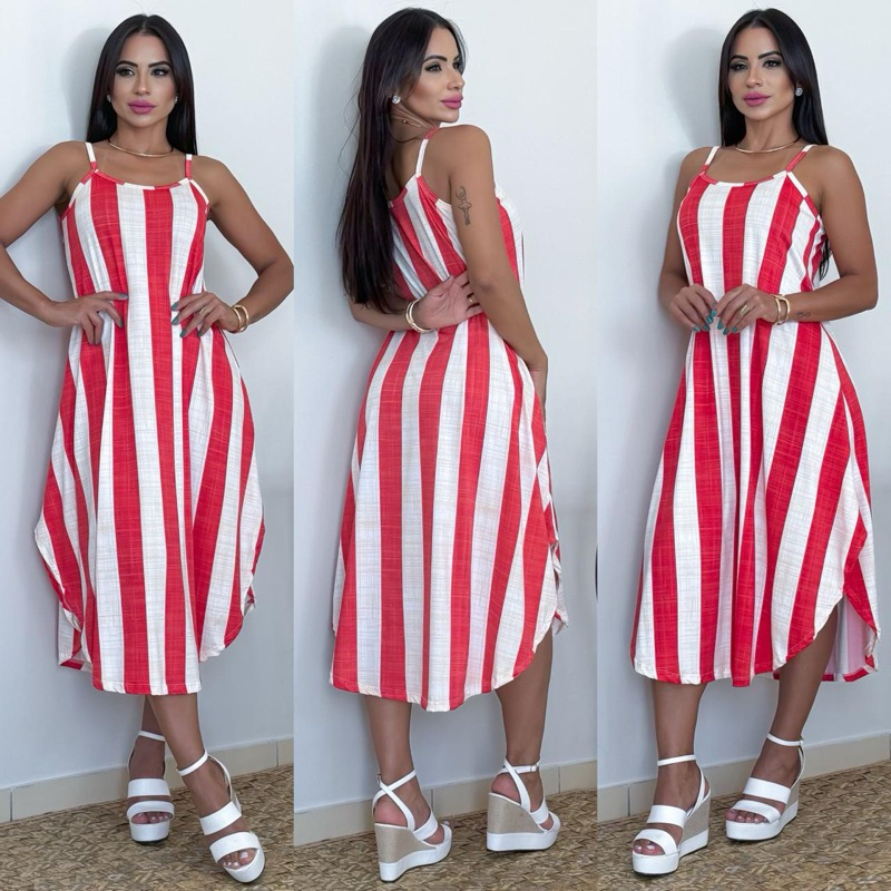 VESTIDO MIDI ALÇA ROMANTIC MODA VERÃO 2026