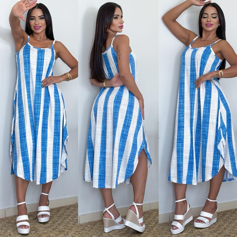 VESTIDO MIDI ALÇA ROMANTIC MODA VERÃO 2026