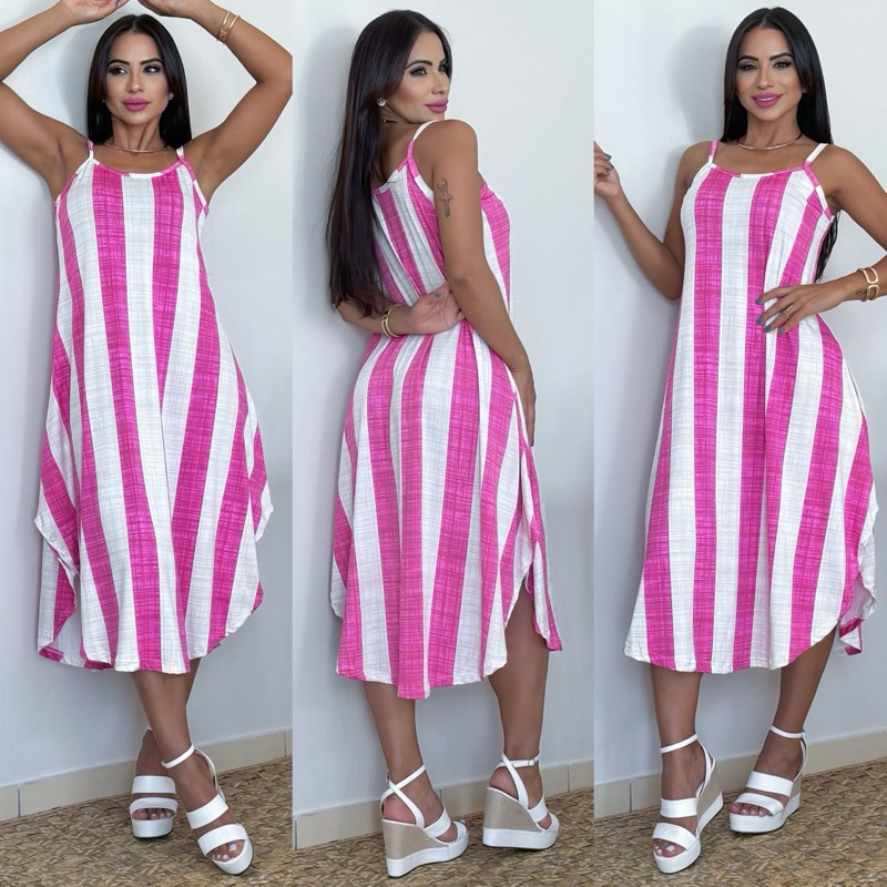 VESTIDO MIDI ALÇA ROMANTIC MODA VERÃO 2026