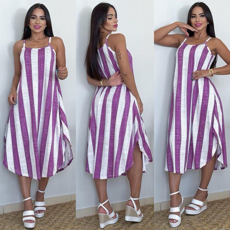 VESTIDO MIDI ALÇA ROMANTIC MODA VERÃO 2026