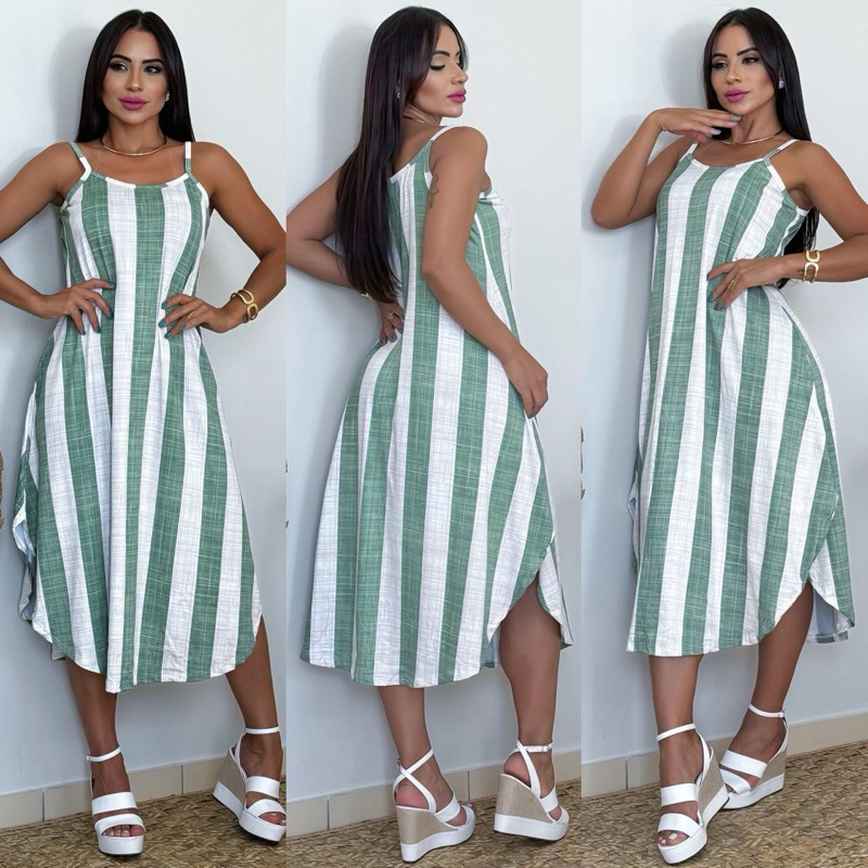 VESTIDO MIDI ALÇA ROMANTIC MODA VERÃO 2026