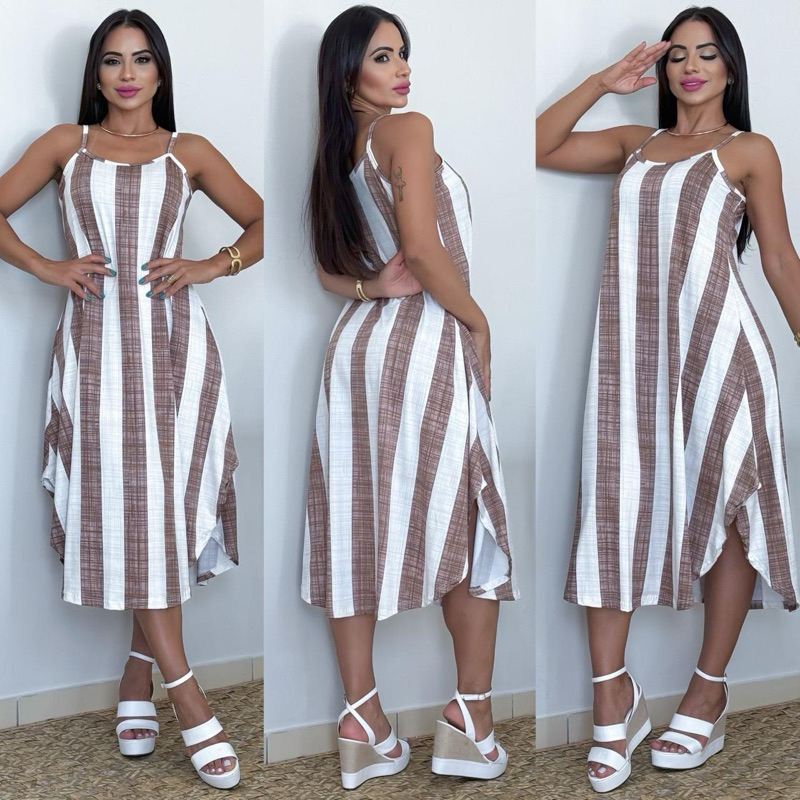 VESTIDO MIDI ALÇA ROMANTIC MODA VERÃO 2026