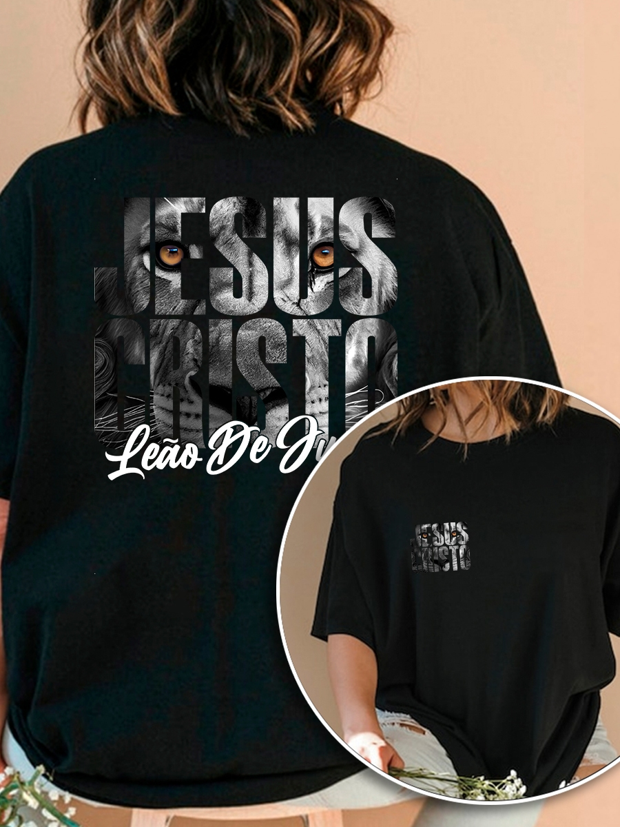 Camiseta Religiosa Feminina Leão de Judá Jesus Cristo 100% Algodão Moda Evangélica - PP ao G1