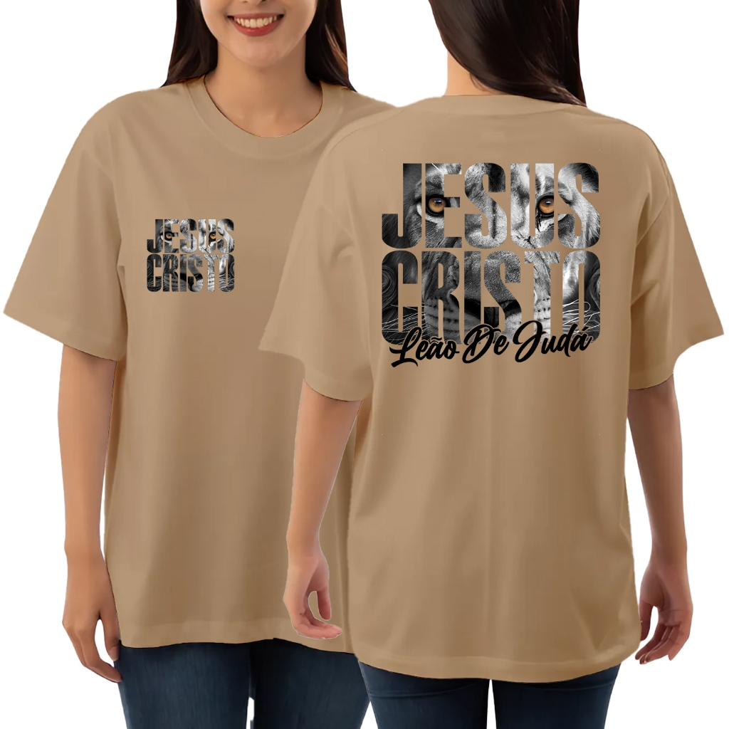 Camiseta Religiosa Feminina Leão de Judá Jesus Cristo 100% Algodão Moda Evangélica - PP ao G1