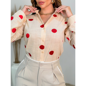 Camisa Social Feminina Manga Longa Bolinha Moda 3RD SD905