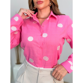 Camisa Social Feminina Manga Longa Bolinha Moda 3RD SD905