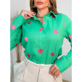 Camisa Social Feminina Manga Longa Bolinha Moda 3RD SD905