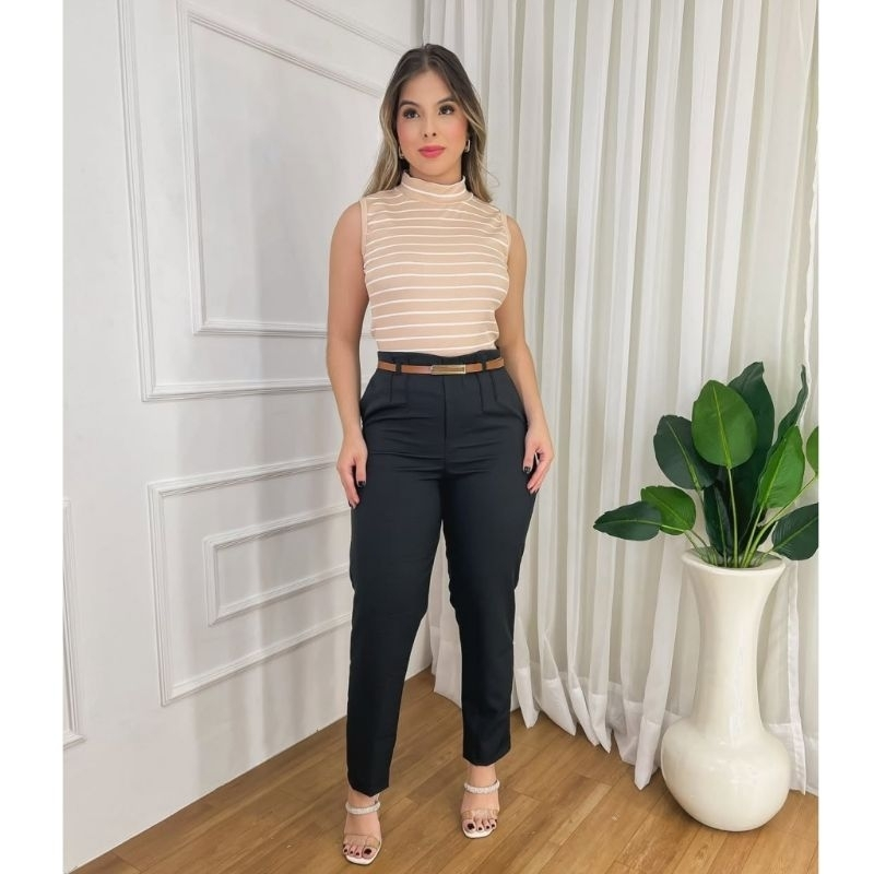 CALÇA FEMININA ALFAIATARIA ZARA CINTURA ALTA COM ZÍPER NA LATERAL ACOMPANHA CINTO