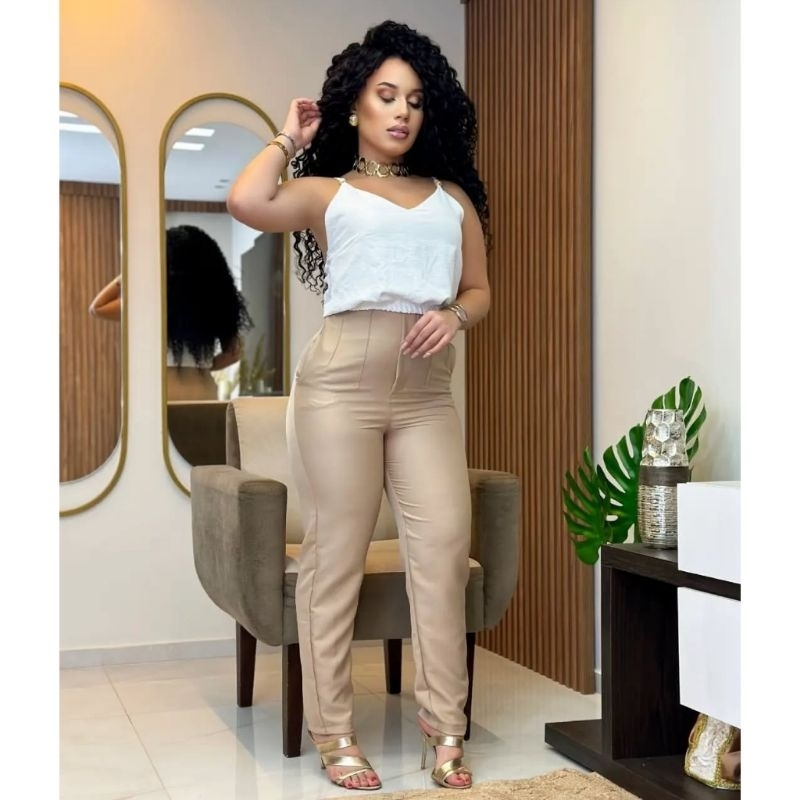 CALÇA FEMININA ALFAIATARIA ZARA CINTURA ALTA COM ZÍPER NA LATERAL ACOMPANHA CINTO