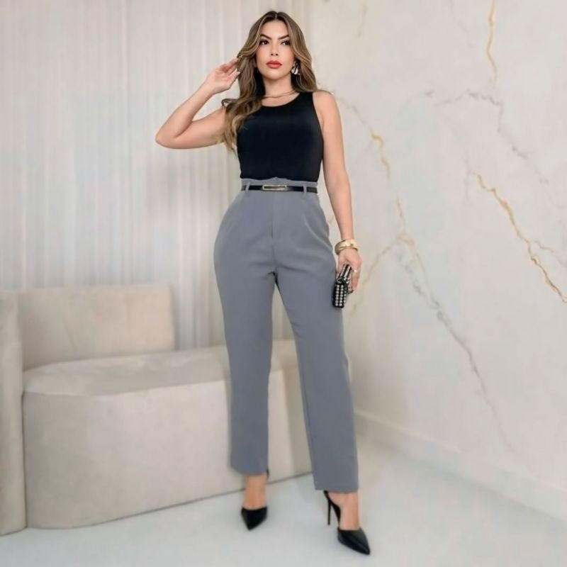 CALÇA FEMININA ALFAIATARIA ZARA CINTURA ALTA COM ZÍPER NA LATERAL ACOMPANHA CINTO