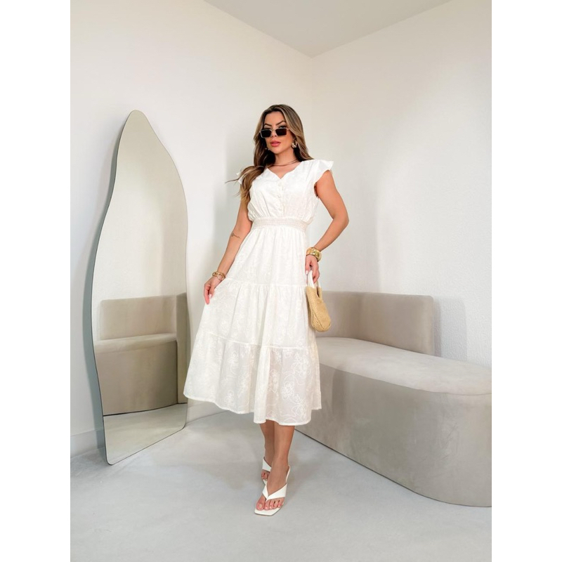 Vestido longo feminina com portado e manga e cintura com elastano modas LS172