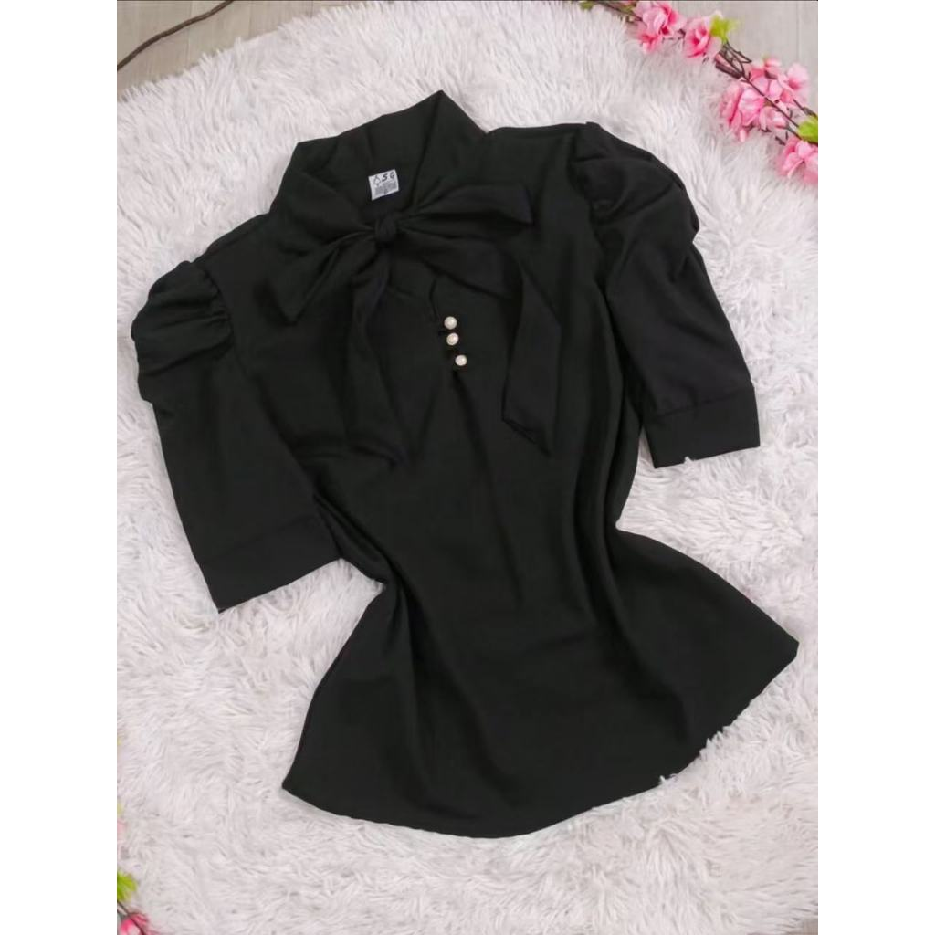 Blusa Plus Size G1 G2 G3 Feminina Social Manga Curta Bufante com laçinho Moda evangélica -0260