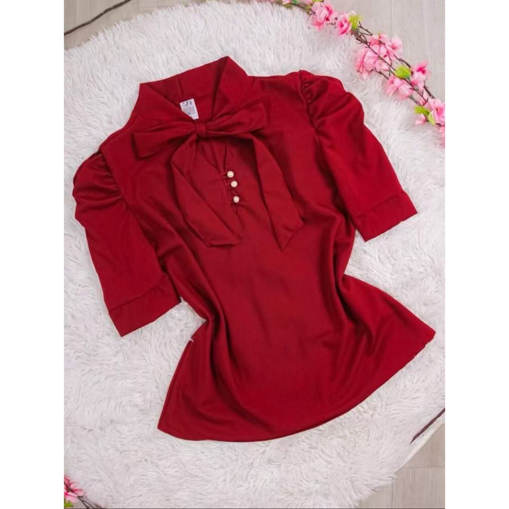 Blusa Plus Size G1 G2 G3 Feminina Social Manga Curta Bufante com laçinho Moda evangélica -0260