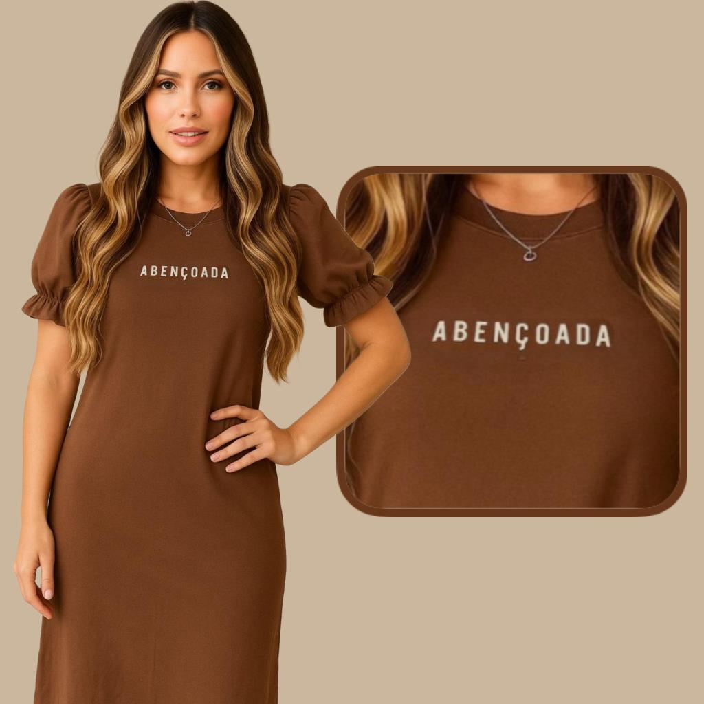 Vestido Midi Moda Evangelica Fenda Lateral Elegante Moda Casual Com Silk Soltinho Manga Bufante Cor