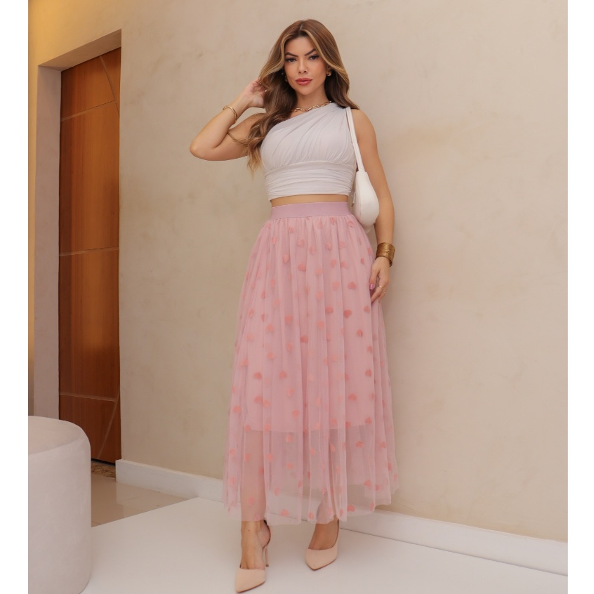 Saia de Tule Longa Feminina Forrada Evangélica Elegante Moda 3RD SD1502