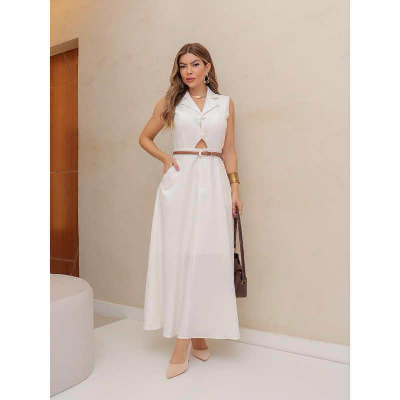 Vestido longo feminina com cintura preto modas JN6259