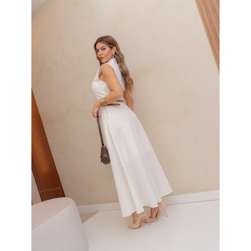 Vestido longo feminina com cintura preto modas JN6259