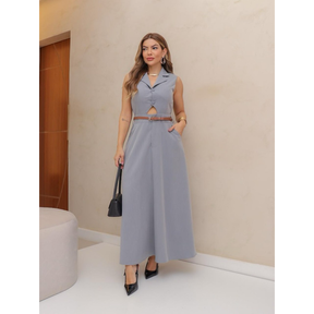 Vestido longo feminina com cintura preto modas JN6259