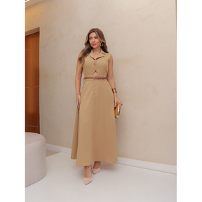 Vestido longo feminina com cintura preto modas JN6259