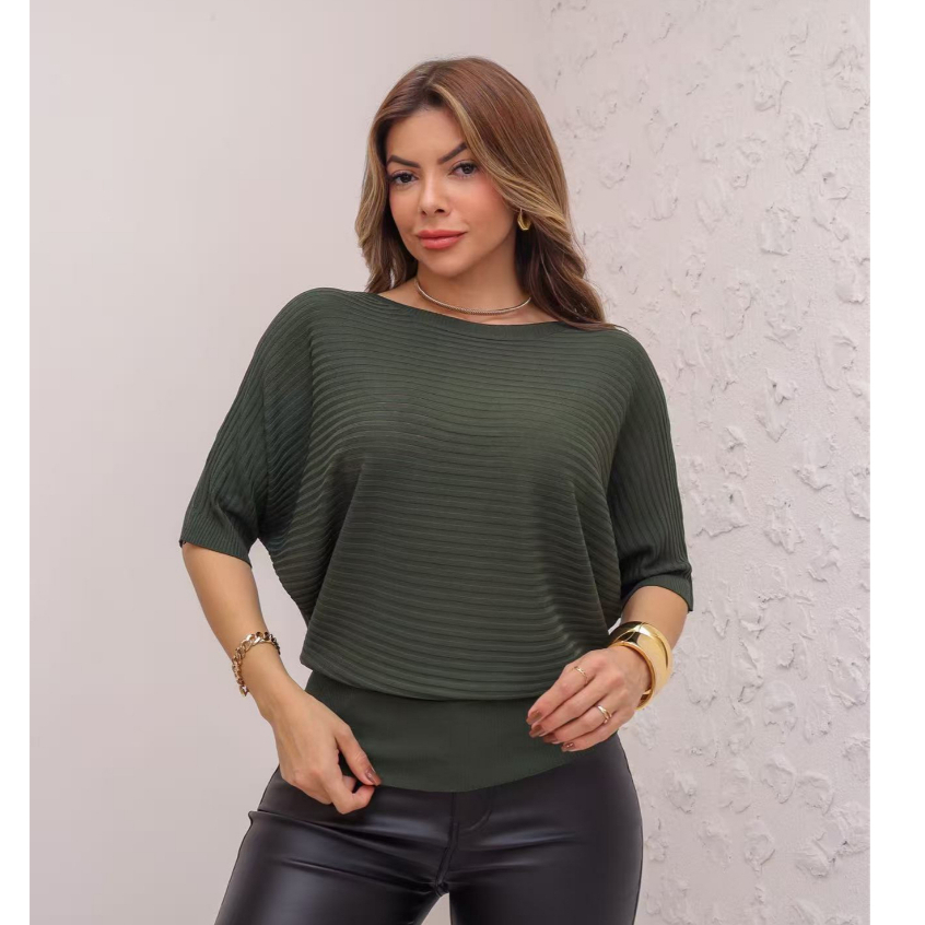 Blusa Feminina Manga Morcego Canelado Modal Fresco Verão 3RD SD1583