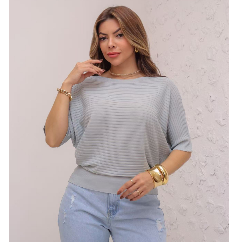 Blusa Feminina Manga Morcego Canelado Modal Fresco Verão 3RD SD1583