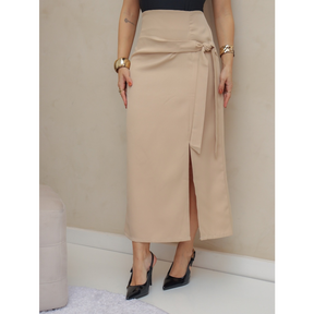 Frenchy Saia Envolvente Casual Feminina de Cor Sólida com Cordão, Primavera/Verão/M5509