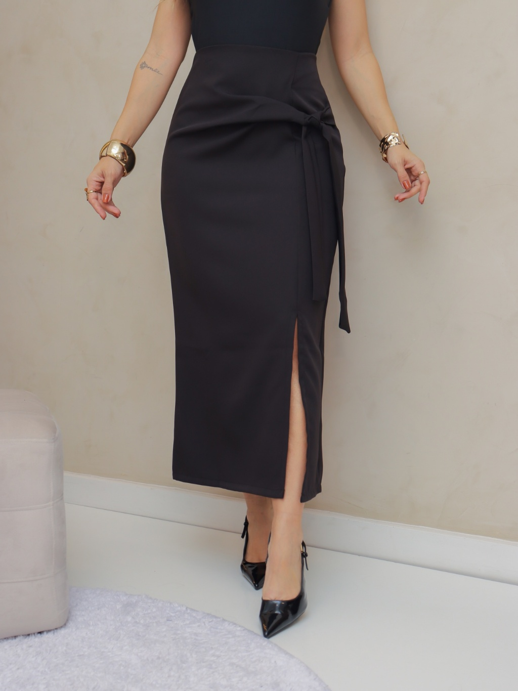 Frenchy Saia Envolvente Casual Feminina de Cor Sólida com Cordão, Primavera/Verão/M5509