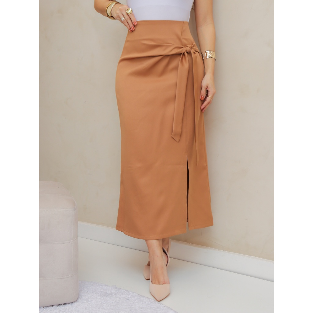 Frenchy Saia Envolvente Casual Feminina de Cor Sólida com Cordão, Primavera/Verão/M5509