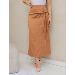 Frenchy Saia Envolvente Casual Feminina de Cor Sólida com Cordão, Primavera/Verão/M5509