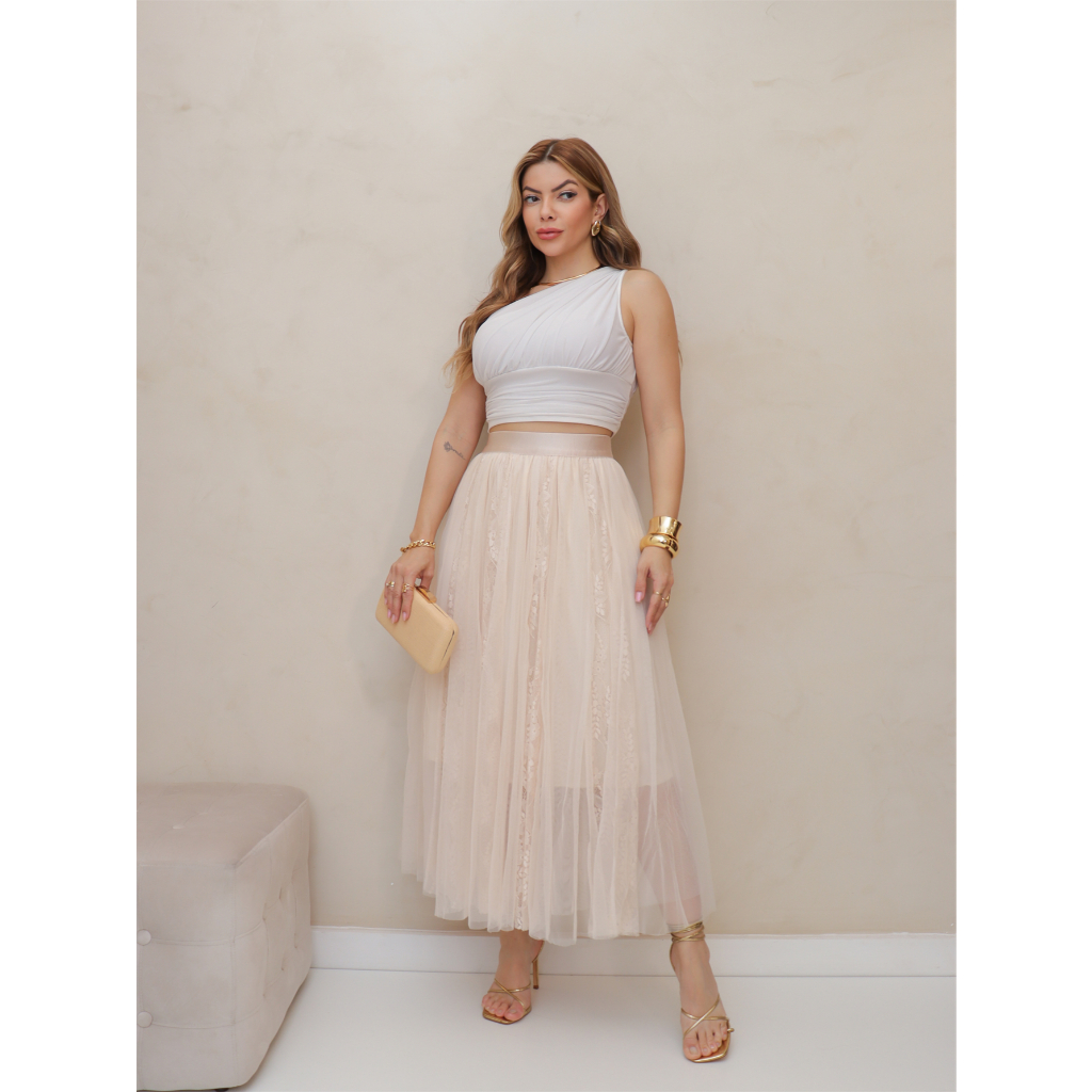 Saia de Tule Longa Feminina Forrada Evangélica Elegante Moda 3RD SD1556