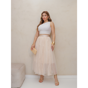 Saia de Tule Longa Feminina Forrada Evangélica Elegante Moda 3RD SD1556