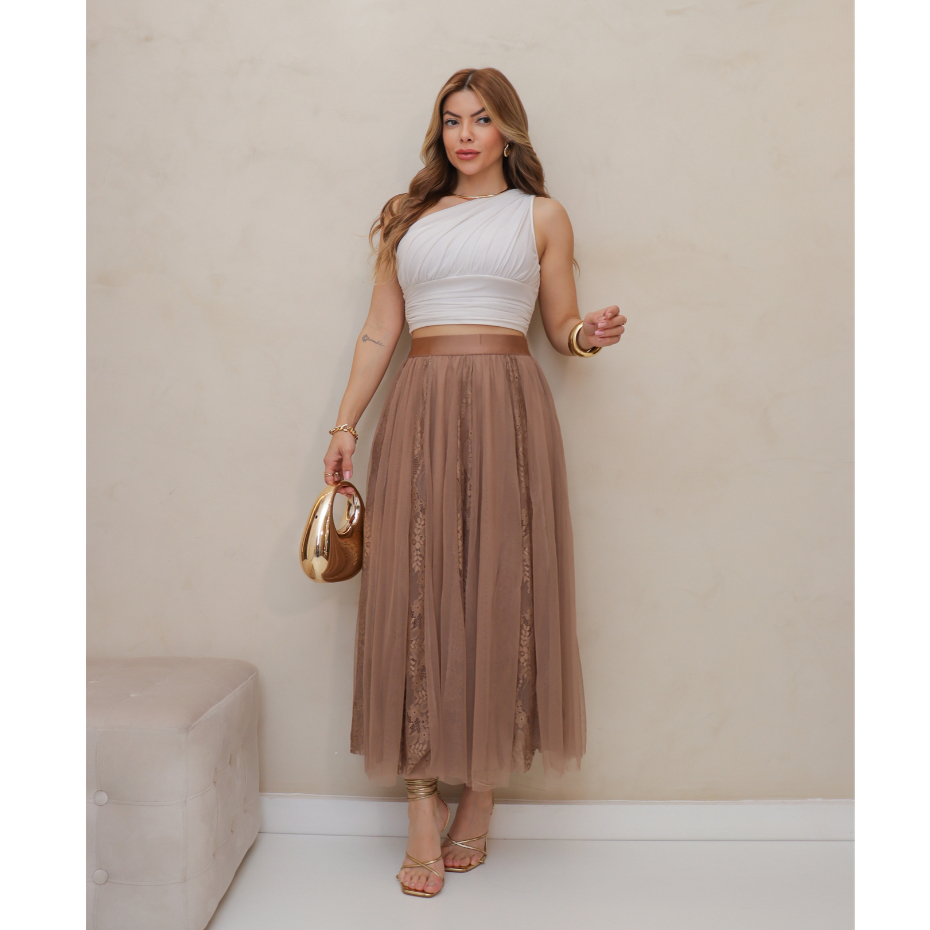 Saia de Tule Longa Feminina Forrada Evangélica Elegante Moda 3RD SD1556